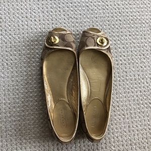Coach gold open toed ballet flats
